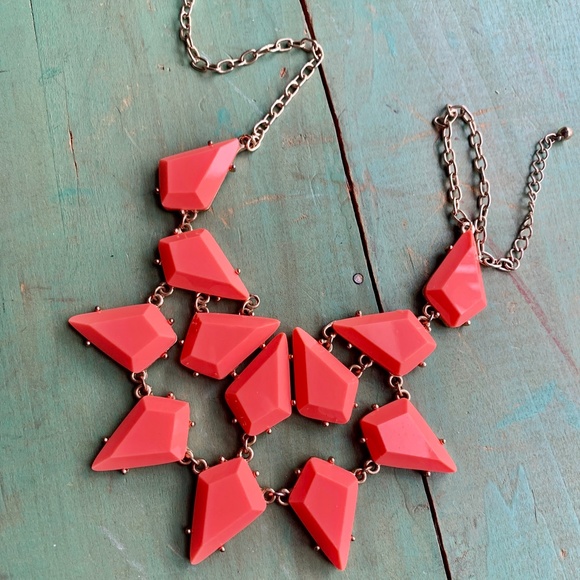 Neon Orange Acrylic Points Statement Necklace - Bright Orange Bib Necklace NWOT - Picture 2 of 5